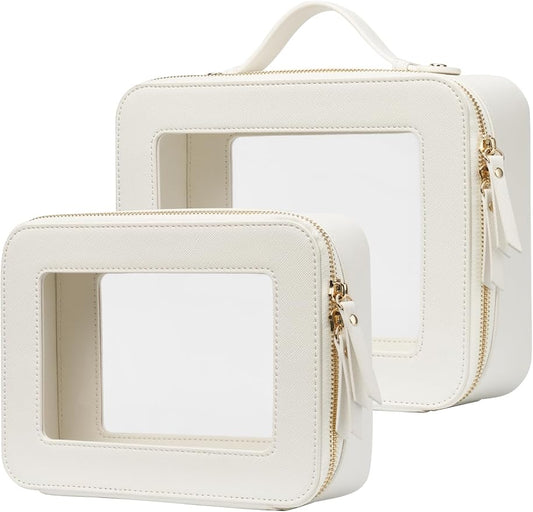 Popvibe Clear Makeup Bag Travel Cosmetic Case Transparent Toiletry Bag with Zipper, Portable Make Up Organizer Traveling Compact Car Bag for Essentials