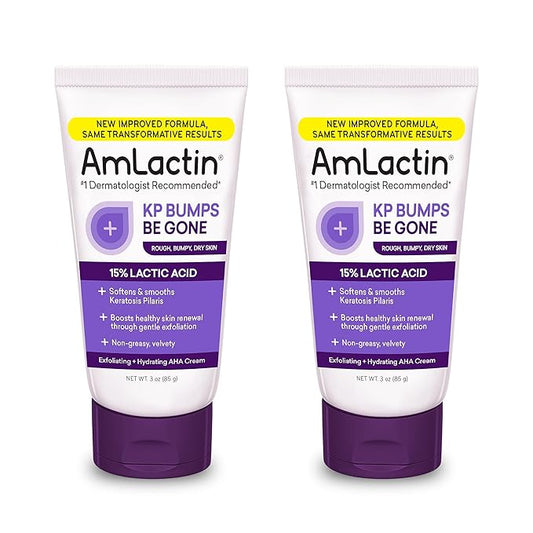 AmLactin KP Bumps Be Gone - 3 oz Keratosis Pilaris Moisturizing Cream with 15% Lactic Acid - Exfoliator and Moisturizer for Dry, Rough and Bumpy Skin, Pack of 2 (Packaging May Vary)