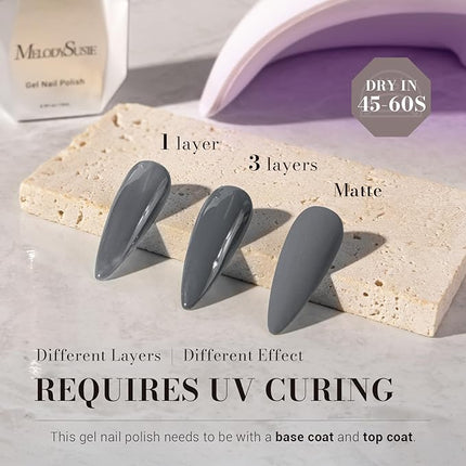 MelodySusie Gray Gel Nail Polish,0.5fl oz Autumn Winter Nails Soak Off UV LED Dark Gray Gel Polish Gift for Women Nail Art Manicure Salon DIY Nail Design Decoration at Home-246-A2042