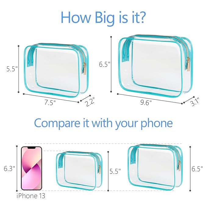 PACKISM Clear Makeup Bag - 3 Pack TSA Approved Toiletry Bags Clear Toiletry Bags for Traveling, Airport Carry on Compliant Bag, Green