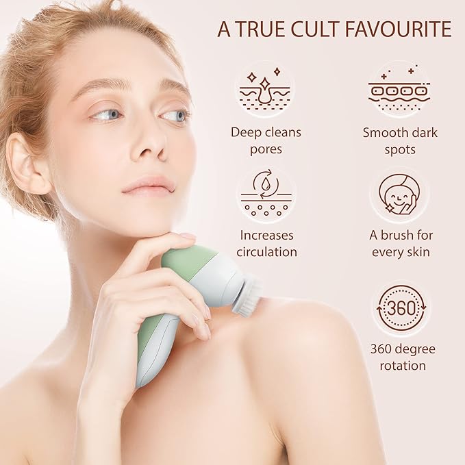 Face Scrubber | Facial Cleansing Brush Exfoliator Skin Care Products Beauty Products Powered Electric Wash Exfoliating Spin Cleanser Cleaning Scrub Including 7 Heads (Jade)