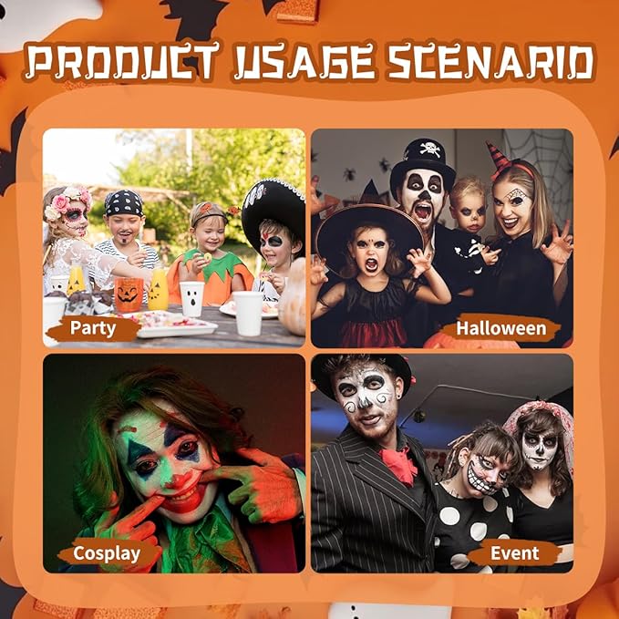 63 pcs Halloween Face Painting Stencils Kit, 38 pcs Reusable Face Body Paint Stencils Templates, 10 Brushes, 13 pcs Sponges, 2 Black Gems for Halloween Makeup Depvision Face Paint Accessory Kit