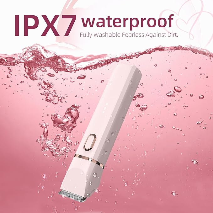 Bikini Trimmer for Women: 3 in 1 Gentle&Painless Electric Razor for Women,120min Cordless Runtime,USB Charge Dock,Ceramic Blade,IPX7 Waterproof Wet & Dry Use &Easy Cleaning Travel Grooming Kit (Pink)