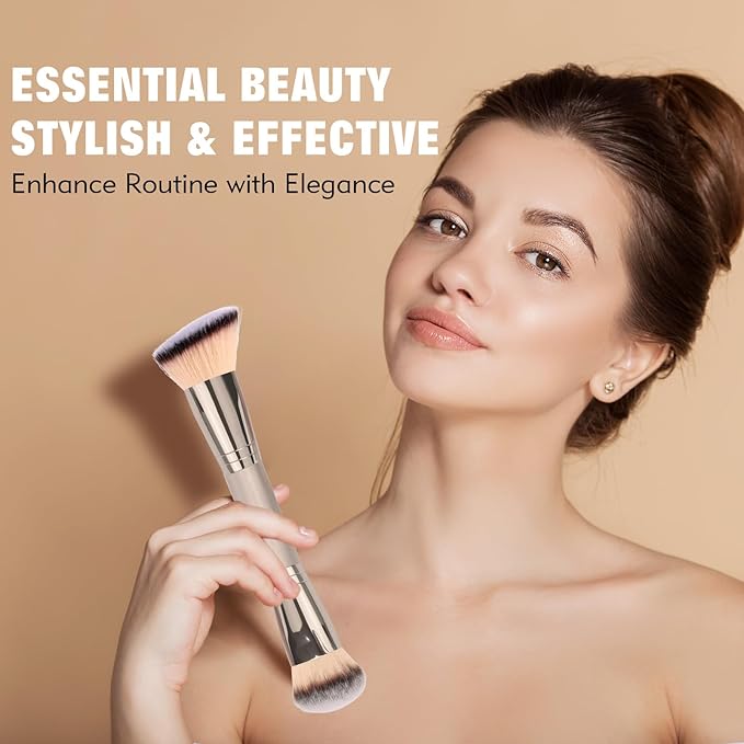 Foundation Makeup Brushes, 2Pcs Premium Dual-Ended Makeup Brush (Foundation, Powder, Blush & Contour Brushes) for Buffing Liquid, Cream, Powder, Blending Face Brush, Fit for Home, Travel & Gifting