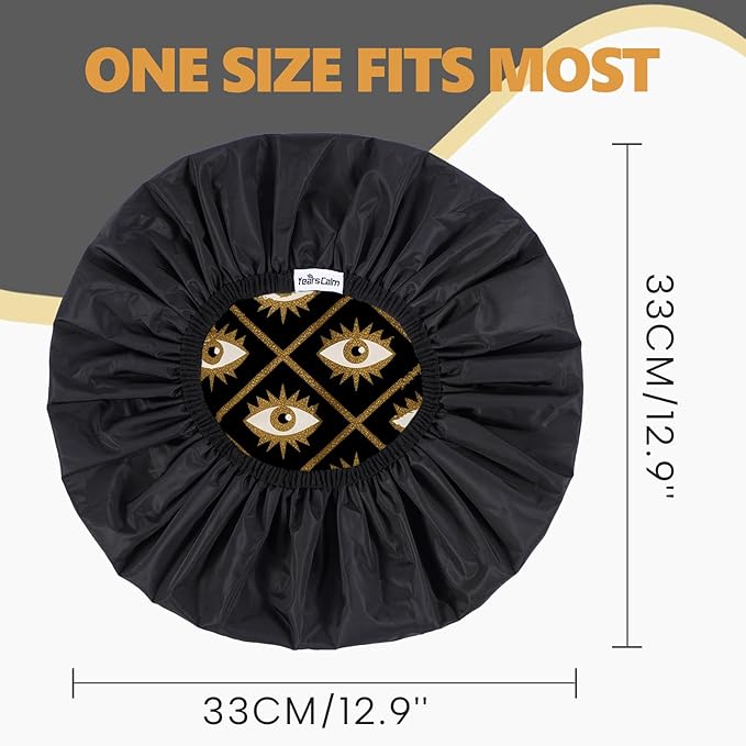Years Calm Evil Eye Shower Caps for Women Reusable Waterproof, Pattern and Solid Color Dual-Layer Design, Hair Cap for Shower with Elastic Band, Fits Braids, Dreadlocks & Long Hair (Black)