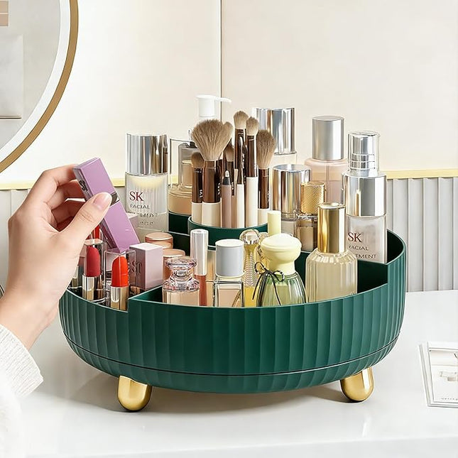 Anyoifax Makeup Perfume Organizer Tray with Divider 360 Degree Rotating Lazy Susan Skincare Lotion Organizer Spinning Cosmetics Storage for Dresser, Vanity, Bathroom Countertop, Large Teal Green
