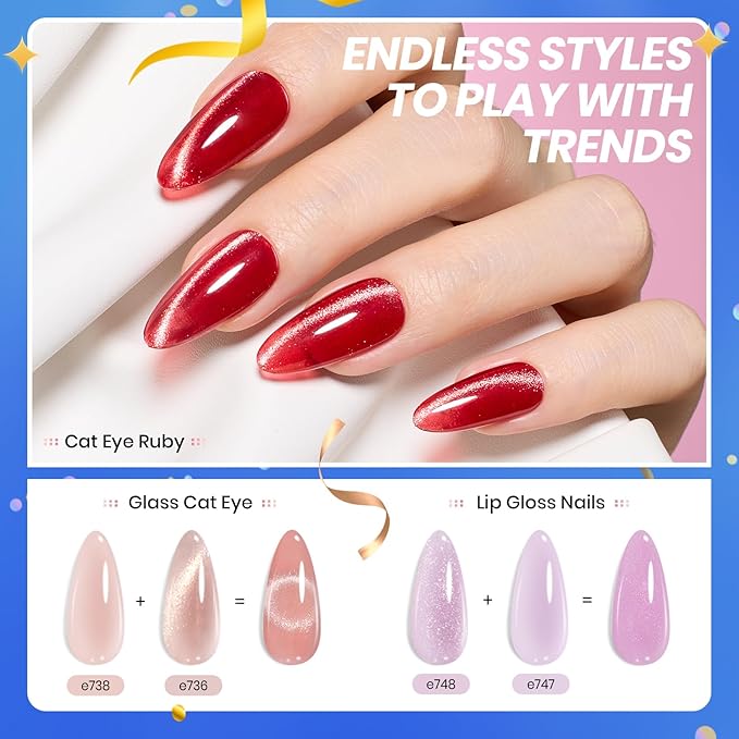 Beetles Jelly Gel Nail Polish Set, 53PCS 36 Colors Jelly Pink Milky White Red Black Blue Green Silver Cat Eye Base Glitter Glossy Matte Top Coat Crystal Ice Collection French Nails Gift for Women