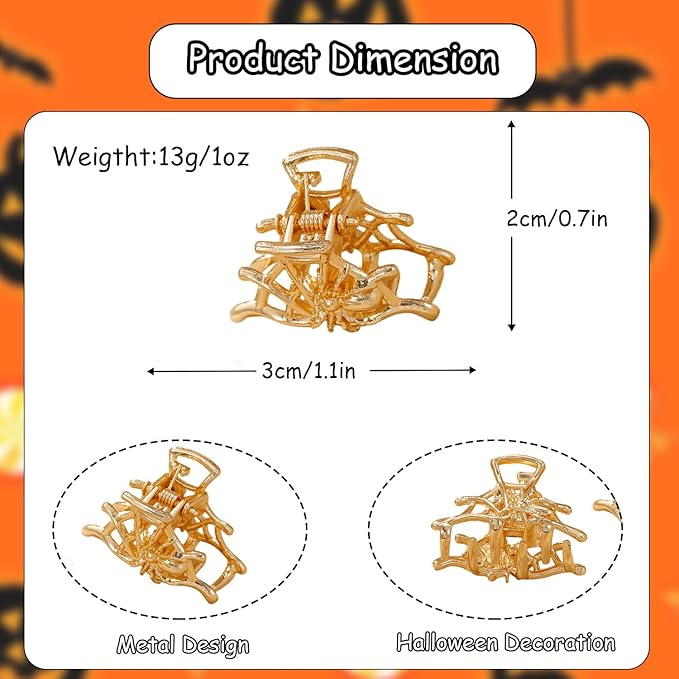 5 Pcs Halloween Hair Claw Clips Hair Accessories for Women Girls, Gothic Black Gold and Silvery Metal Spider Small Size Catch Clips for Hair Styling Tool Holiday Gifts