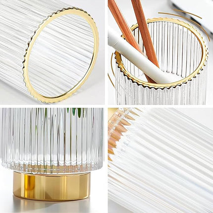 DASITON Makeup Brush holder Organizer,Crystal Cosmetic Makeup Brush Glass Brushes Storage Holder, Vintage Make Up Brush Cup Pen Pencil Holder striped vase(Clear S)