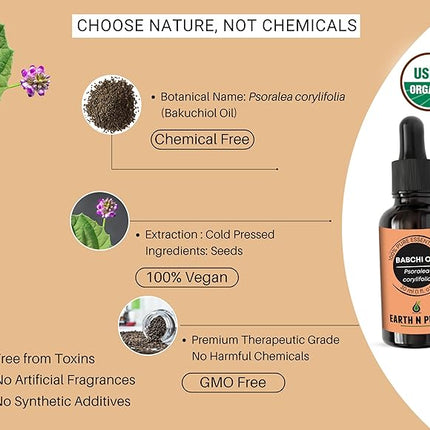 Earth N Pure Babchi Oil (Bakuchi Oil) Cold Pressed, Natural & Therapeutic Grade with Glass Dropper - 50 ml