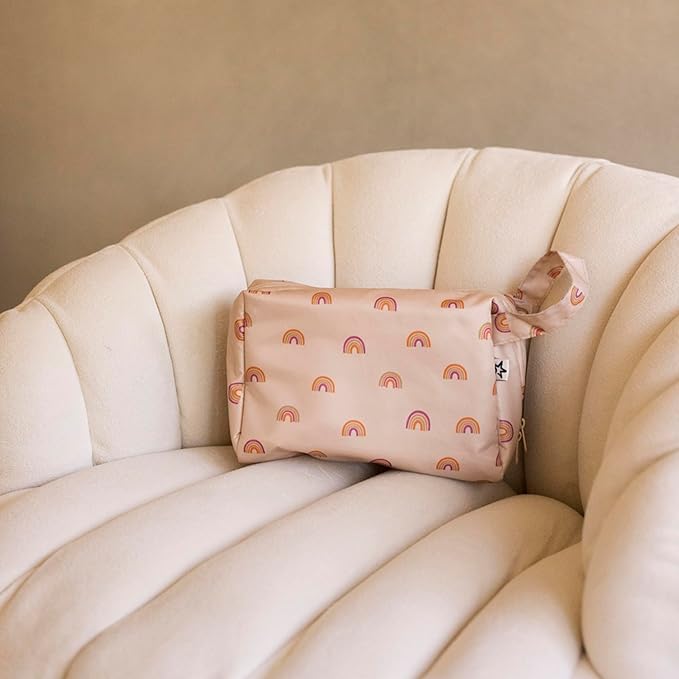 Tiny Twinkle Portable Waterproof Makeup Bag | Travel-Friendly Cosmetic Organizer with Convenient Carry Handle | Spacious Interior, and Secure Zipper Closure (Boho Rainbow)