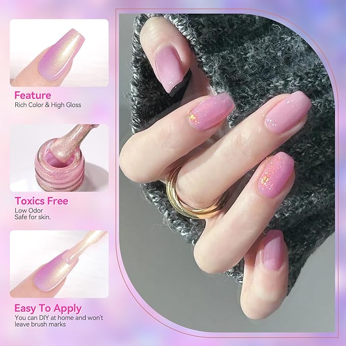 BORN PRETTY Pink Gel Nail Polish 6 Colors Shimmer Glitter Pearl Mermaid Hot Pink Purple Shades Gel Polish Kit Soak Off Gel Nail Kit Collection Nail Art Gel Manicure Kit DIY at Home Salon Gifts