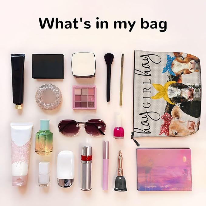 MOLAIGIN Girl Cow Cosmetic Bag For Women, Travel Makeup Bag, Toiletry Zipper Bag, Large Capacity Aesthetic Cases