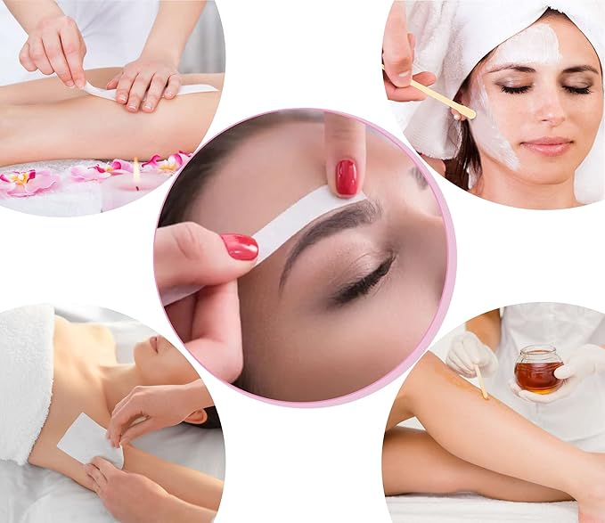 Mibly 4 Style 400 Pcs Assorted Wooden Wax Sticks for Body Legs Face and Small Medium Large Sizes Eyebrow Waxing Applicator Spatulas for (400 Piece Set)