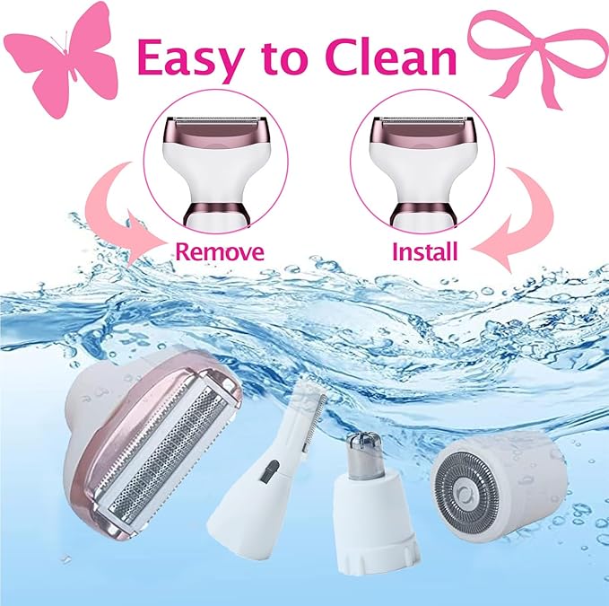 Electric Razors for Women Bikini Shaver for Women 4 in 1 Trimmer, Razors for Shaving Pubic Hair Remover, Painless & Safety for Pubic Body Facial Hair Removal, USB Rechargeable