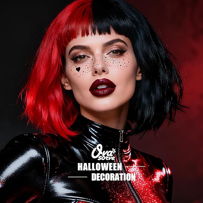 HQ Joker Freckles Face Tattoo - Black & Red Temporary Tattoos with Sinister Smiles | Waterproof Face Makeup for Halloween Costume, Zombie Party & Prisoner Cosplay (8 Sheets)