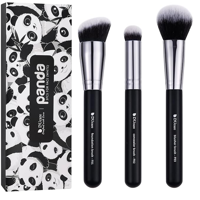 DUcare Makeup Brushes 3Pcs Foundation Contour Bronzer Brush,Concealer Brush,Blusher Powder Brush, Face Kabuki Travel Buffing Stippling Liquid Blending Makeup brush set Black