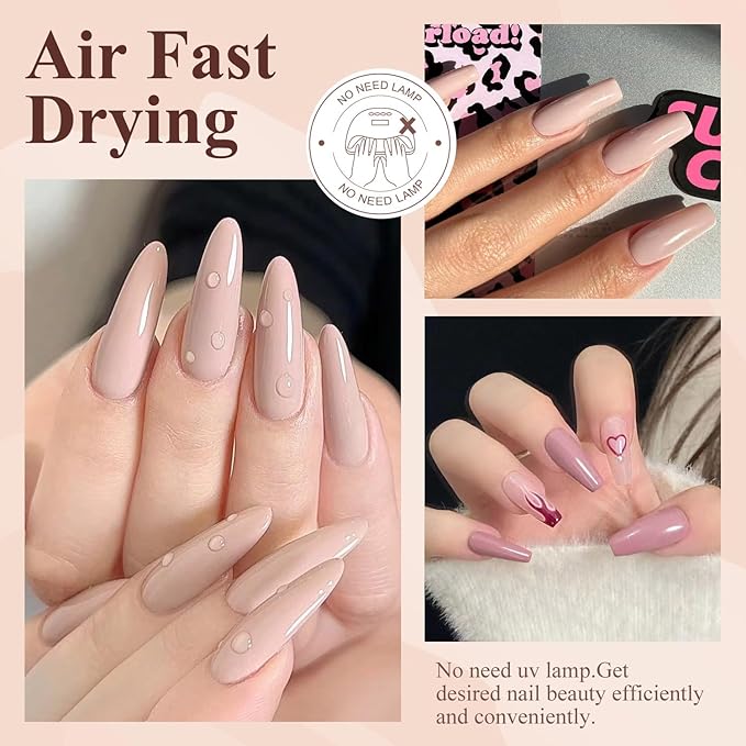 DouborQ 6 Colors Pink Nude Nail Polish Set Skin tone Finger Nail Polish Bulk Manicure Nail Art Home Salon Long-lasting Sequins Nail Art Varnish (7-12)