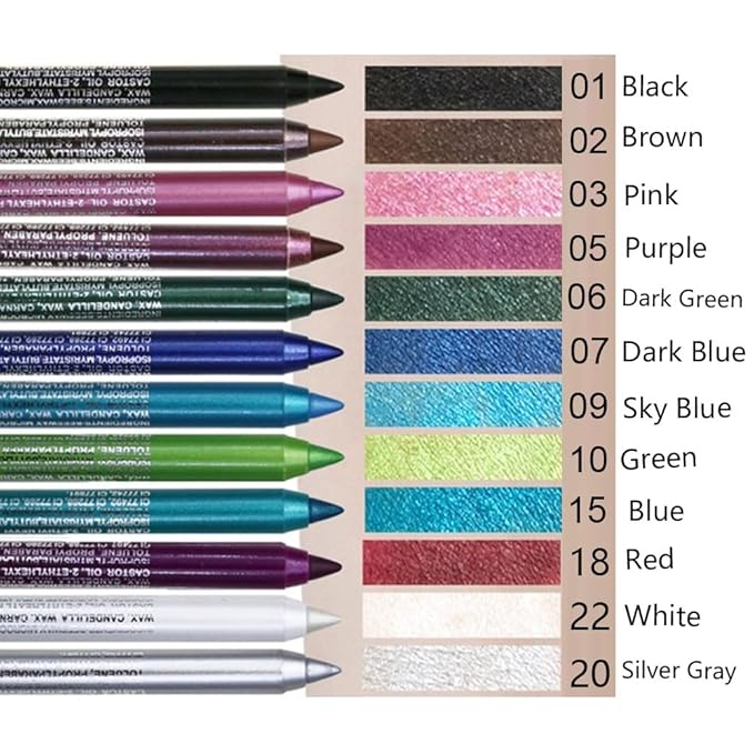 Kaely 12Pcs Glitter Gel Eyeliner Pencil Set for Women, Color Eye Liner Waterproof Smudge Proof with Sharpener, High Pigmented Eye Makeup Liners, lapiz de ojos delineador de ojos contra el agua, 01