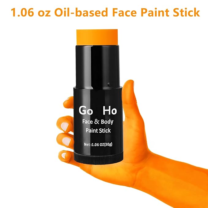 Go Ho Cream-Blendable Orange Face Paint Stick (1.06 Oz),Full Orange Body Paint for Adults Children Halloween Cosplay SFX Makeup,Waterproof Orange Eye Black Stick