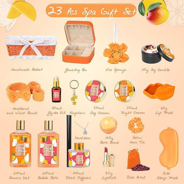 Valentines Day Gifts for Women Gift - 23-Piece Bath and Body Gift Basket Set for Women, Spa Gift Baskets, Bath Gift Set | Mothers Day Gifts for Mom, Christmas, Birthday, Holiday Gift Idea for Her