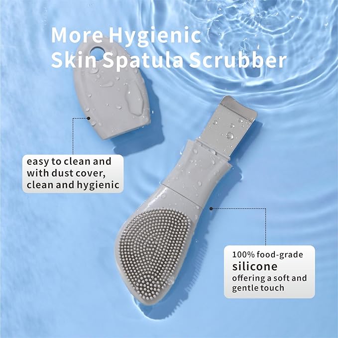 Silicone Face Scrubber Skin Spatula —2 in1 Pore Cleansing Brush Black Head Remover for Face Nose, Blackhead Remover Scraper Pore Extractor Tool for Men Women Skin Care (Light Gray)