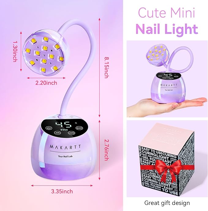 Makartt UV LED Nail Lamp - Gooseneck UV Light for Gel Nails USB 39W Cordless Flash Cure Lamp with 4 Times & Auto Sensor Nail Dryer Fast Curing Nail Art Design for Salon Home DIY (Glazed Purple)