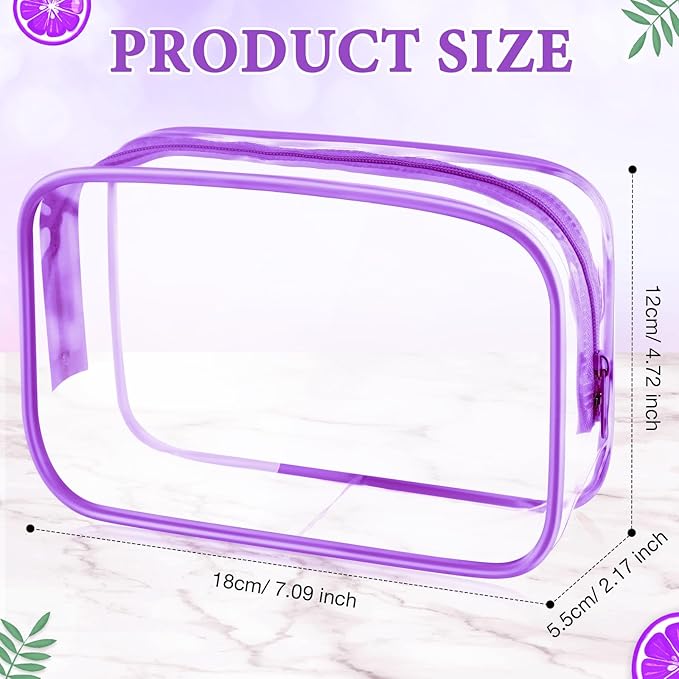 Weewooday 12 Pieces Clear Makeup Bags Cosmetic Storage Bags PVC Zipper Pouches Travel Waterproof Makeup Plastic Case for Women Organizing Toiletries Traveling Bathroom(Medium,Purple)