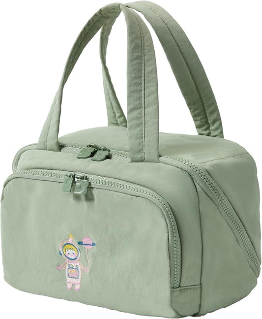 Makeup bag, Large Capacity Cosmetic Bag for Women, Portable Wide-open Toiletry Bag, Travel Makeup Bag with TPU Compartments for Accessories, Essentials, Toiletries, Makeup Brush Bag, Green