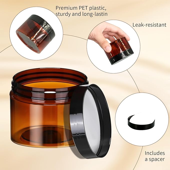 110 Pcs 4 oz Amber Plastic Cosmetic Jars with Lids, Round Airtight Refillable Containers Leak Proof Empty Cosmetic Jars for Lotion, Cream, Powder, Ointment, Beauty Products Travel Storage