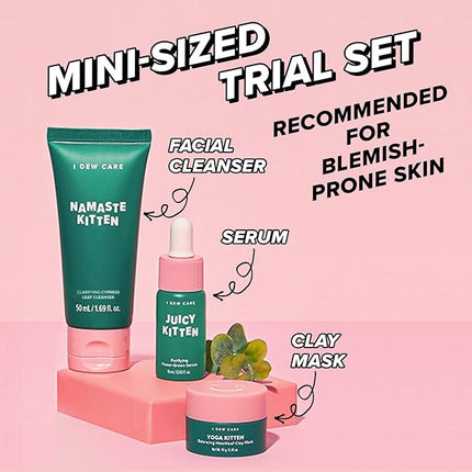 I DEW CARE Blemish Heartleaf Skincare Set - Kitten My Balance On | Foam Cleanser & Wash-off Mask & Serum, Gentle Skincare, Soothe & Balance, Stocking Stuffers, Gift For Girls, Teen Girls Skin Care Kit