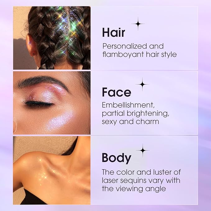Biodegradable Holographic Body Glitter Gel, Cosmetic-Grade, Long-Lasting Glitter for Face,Body and Hair, Perfect for Festivals and Parties