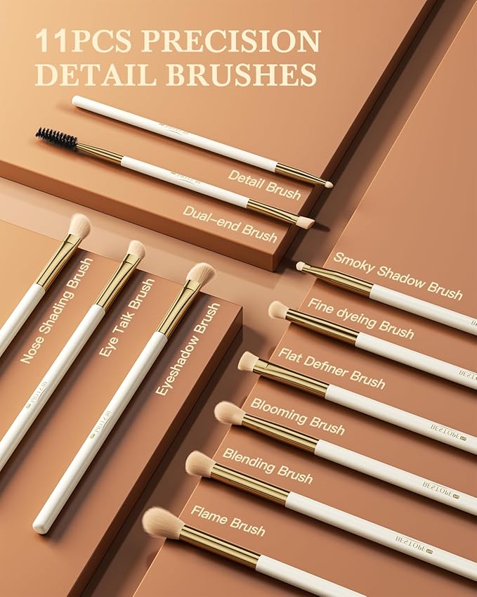 Makeup Brushes Set Professional BESTOPE PRO - 18 Pcs,Double Ended Foundation Concealer Blush Eyeshadow Contour Eyeliner Face Makeup Brush Set,Blending Brush For Makeup With Case Travel,White