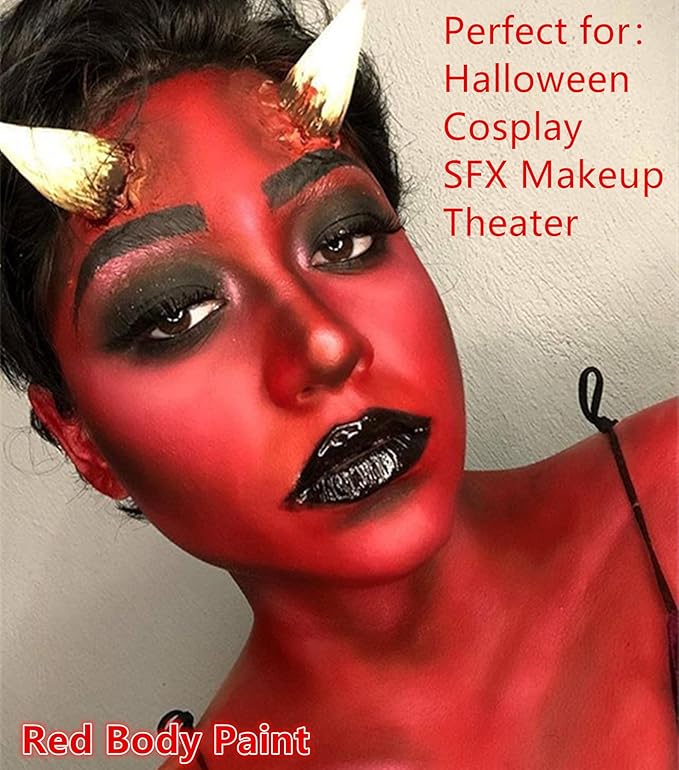 Go Ho Cream-Blendable Red Face Paint Stick (1.06 Oz),Full-coverage Red Body Paint Makeup for Adults Children Halloween Cosplay Clown Devil SFX Makeup,Waterproof Red Makeup Stick