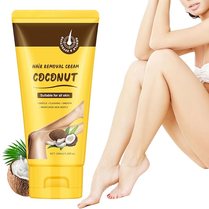 Hair Removal Cream, Legs Hair Removal Creams for Women, Coconut Depilatory Cream for Intimate Areas and Pubic Area, Painless Flawless Depilatory Sensitive Formula Suitable for All Skin Types