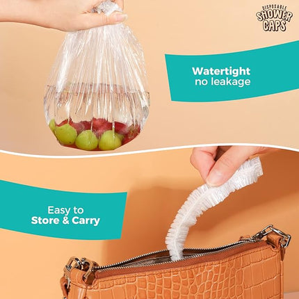 LEOBRO 100PCS Disposable Shower Caps, Shower Caps for Women Disposable, Clear Plastic Shower Cap, Plastic Hair Caps for Hair Treatment, Regular Size 17.3 INCH