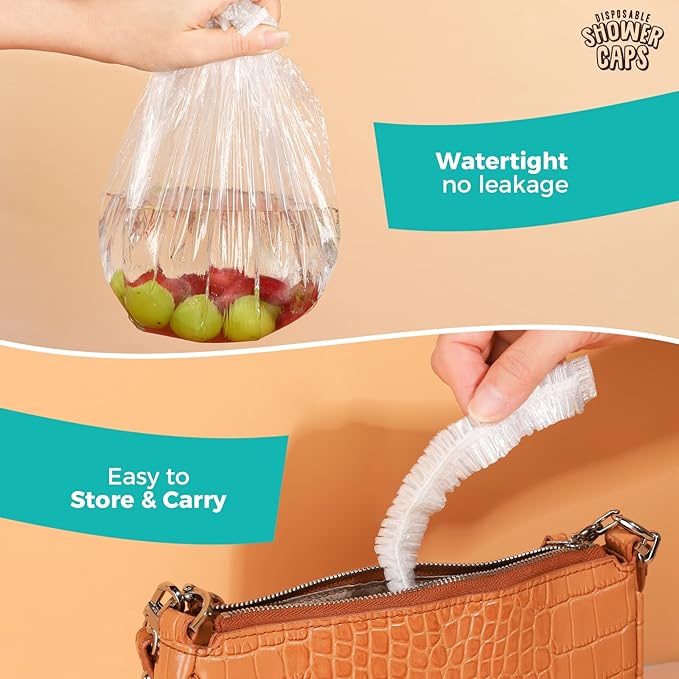 LEOBRO 100PCS Disposable Shower Caps, Shower Caps for Women Disposable, Clear Plastic Shower Cap, Plastic Hair Caps for Hair Treatment, Regular Size 17.3 INCH