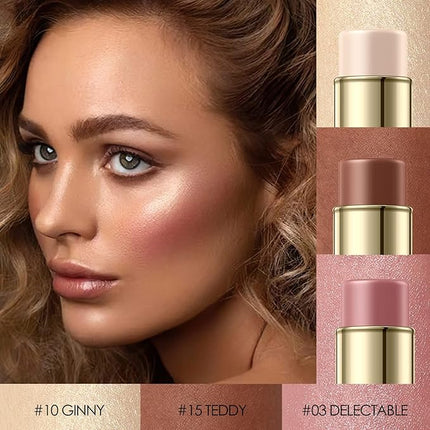 FALOCUTUS 3 Pcs NEUTRAL Contour Stick Set,Cream Blush & Highlighter Bronzer Pen,Long Lasting & Smooth Natural Face Contouring Illuminator,Professional Makeup Kit for All Skin