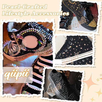 qiipii 2 Styles Solid Dark Brown+ Brown AB Flatback Pearls for Bedazzling Crafting 3mm-10mm Coffee Half Round Pearls Beads Gems Bedazzler Kit for Nails Face Eyes Makeup Tumblers Bottles DIY Crafts