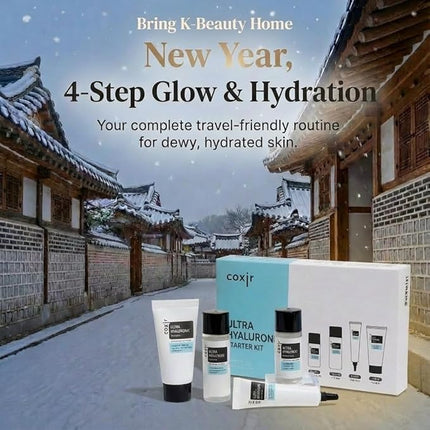 [New Years Gift] coxir Ultra Hyaluronic Holiday Gift Set – Cleansing Oil + Toner + Ampoule + Cream |Mini Skincare Kit, Travel-Size Korean Skincare Set, Hydrating Routine | Christmas Mini Gift