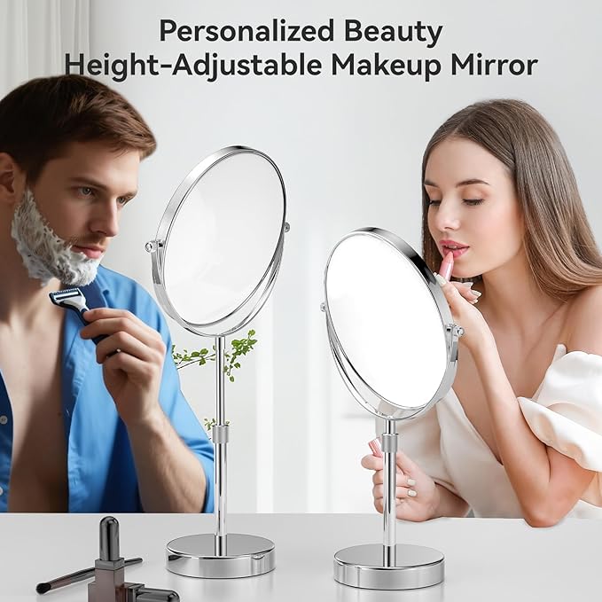 Nicesail Makeup Mirror Tabletop 8 Inch Double-Sided with 7X Magnification, Magnifying Mirror with Pedestal for Shaving Mirror, Height Adjustable for Make up Vainity Table, Chrome Finish (8 Inch, 7X)