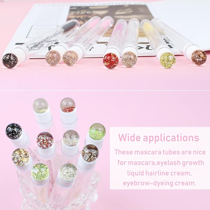 20 Sets Mascara Wands Tube Set Reusable Lash Spoolies Tube Tinsel Diamond Eyelash Brush Tubes Spoolies Lash Extension Brushes Applicators Makeup Tools (GF-MIX)