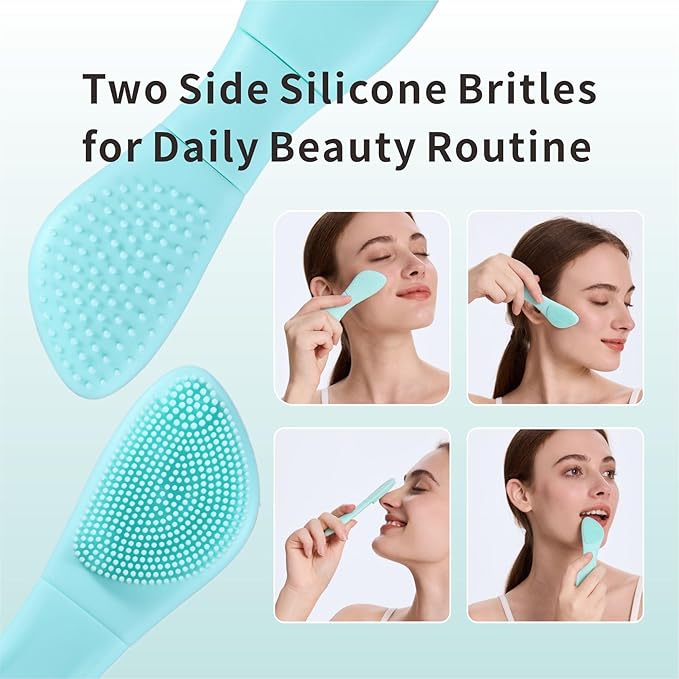 Silicone Face Scrubber Blackhead Remover Tool-2 in 1 Nose Scrubber Black Head Remover for Face Nose, Skin Scrubber Face Spatula for Women Men Pore Cleansing Skin Care(Light Blue)