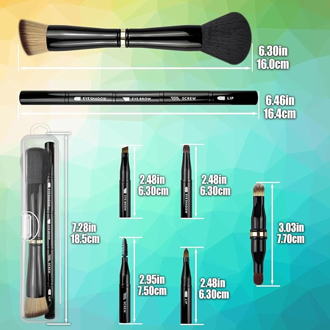 2 Pack 4 in 1 Makeup Brush, Travel Makeup Brush Set with Case, Foundation Brush, Concealer Brush, Eyeshadow Brush Set, Screw Brush, Lip Brush for Foundation, Concealer, Powder Liquid