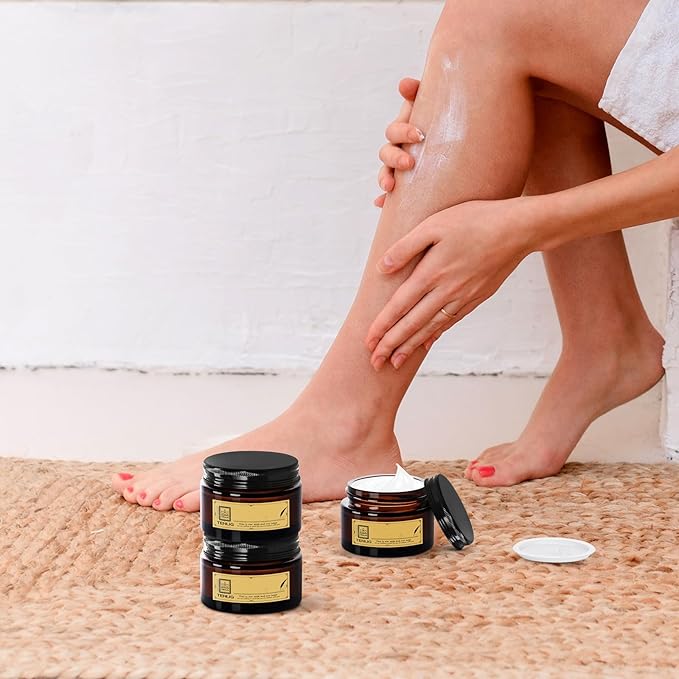 1.75 oz Glass Jars with Lids,Amber,12 Pack Empty Cosmetic Containers with Inner lids and Inner Liners,Black Metal Lids,Refillable Round Airtight Jars,Use to store Lotion,Powders,Candle Making