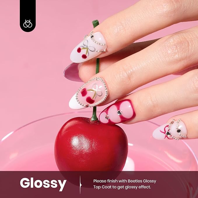 Beetles Dark Red Gel Nail Polish - 15ML Maroon Red Translucent Sheer Jelly Nail Polish Soak Off UV Lamp Colorful Bottle Gel Nail Art Salon DIY Home Manicure Gift for Women