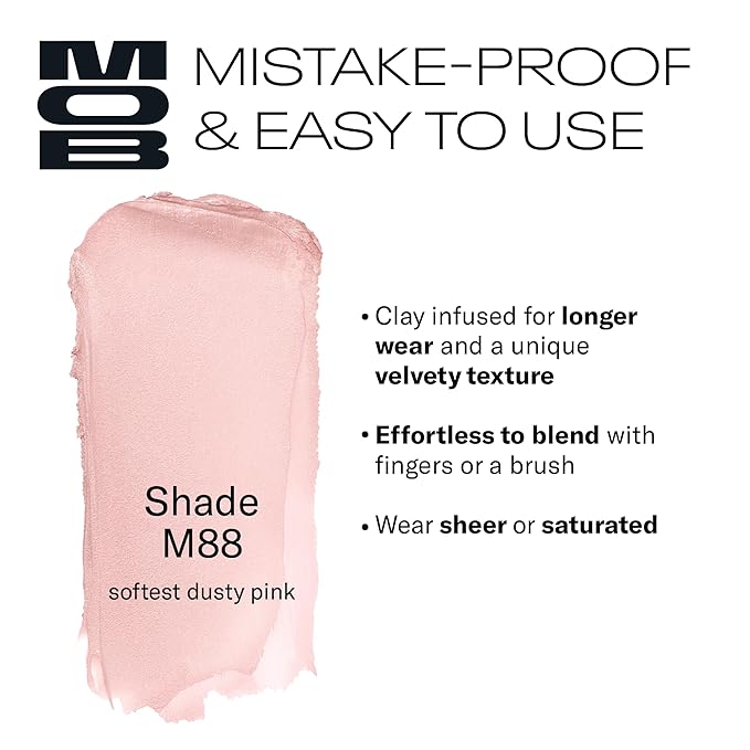 MOB Beauty Cream Clay Eyeshadow M88 – Softest Dusty Pink | Skincare-Infused, Vegan, Blendable Cream-to-Velvet Finish, Buildable Pigment, Clean Eyeshadow in Sustainable, Biodegradable Compact
