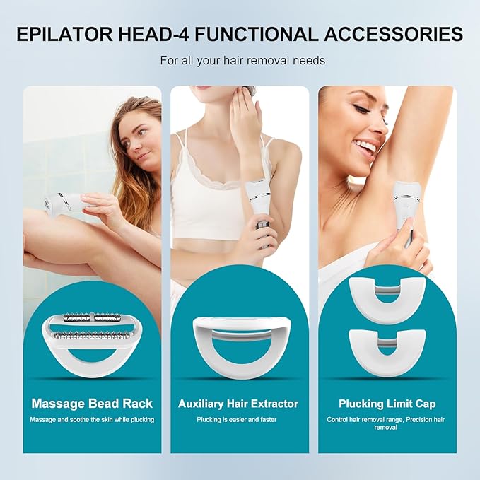 Electric Bikini Epilator for Women, 4 in 1 Hair Removal for Face, Chin, Arm, Leg, Armpit, Bikini Trimmer, IPX7 Waterproof, USB Rechargeable, Wet & Dry Lady Shaver,LED Lighting,2 Speeds,Travel Gift