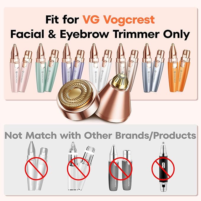 Replacement Heads for Facial Hair Removal: Original Heads Replacement Set for 2 in1 Eyebrow Trimmer - Painless Razor Head for Women - Suitable for VG VOGCREST Model VG-102, VG-1023, VG-1024