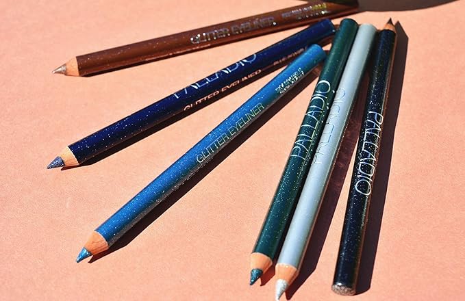 Palladio Glitter Eyeliner Pencil, Longlasting Creamy Cosmetic, Shimmer Eye Liner, Buttery Smooth Tip, Professional Makeup Glittery Pencil, Sharpenable, Brown Sparkle